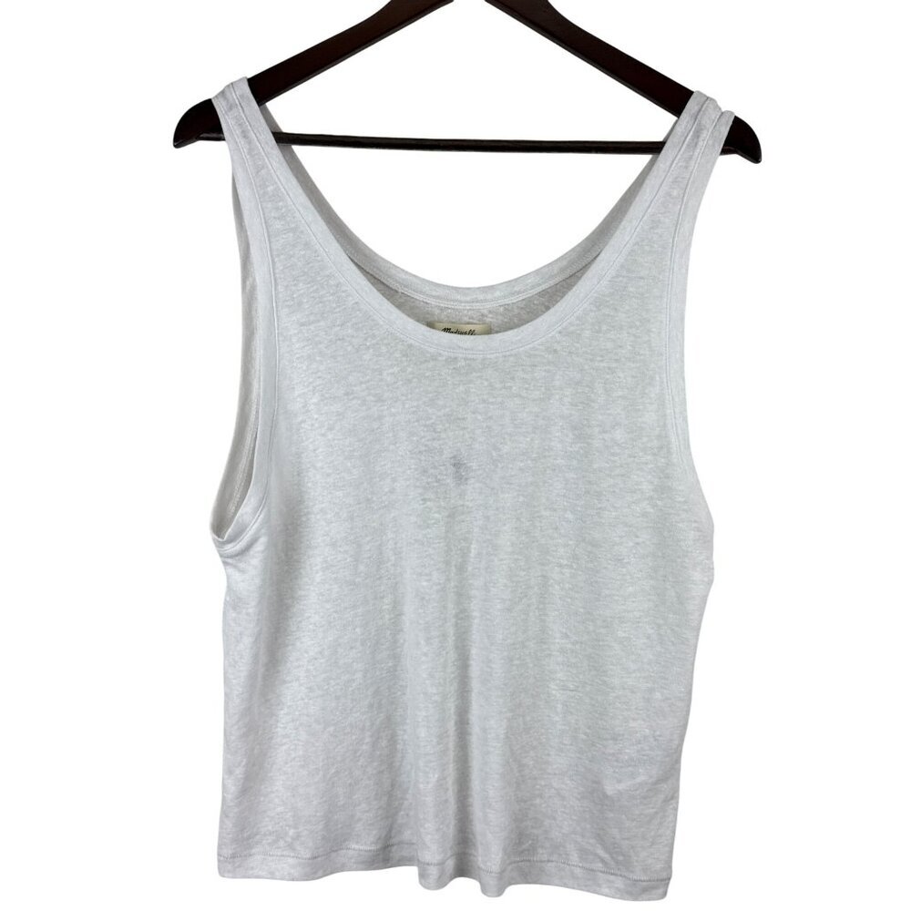 Madewell Women's Tank Top Shirt Linen Blend White Scoop Neck Size Small NWT